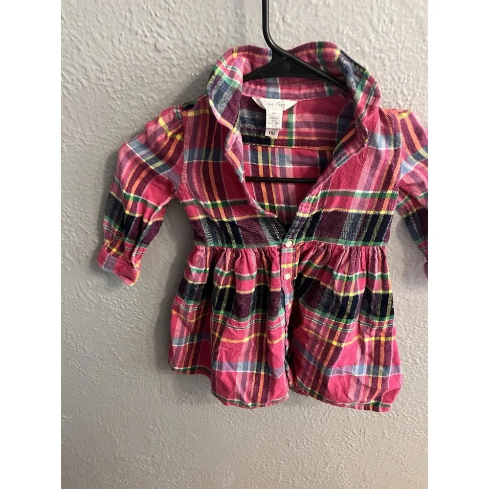 Ralph Lauren Girls Plaid Button Down Dress‎ Size 18 Months